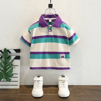 Boys Striped Cotton Polo Shirt Summer Wear