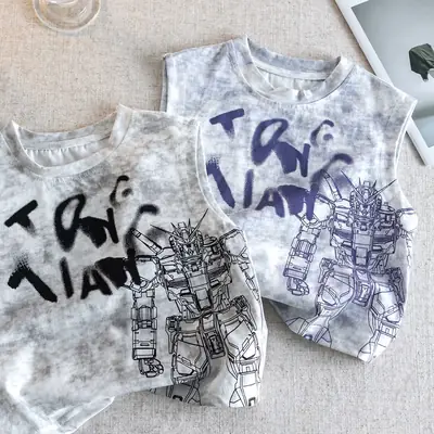 Baby Sleeveless T-Shirt Gray Cartoon Design