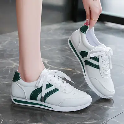 White Green Striped Casual Running Shoes Large