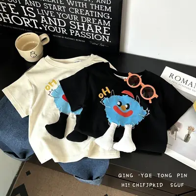 Baby Cartoon Short Sleeve Cotton T-Shirt White