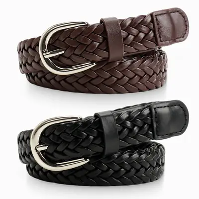 Korean Style Women's Braided Leather Belt Custom Color