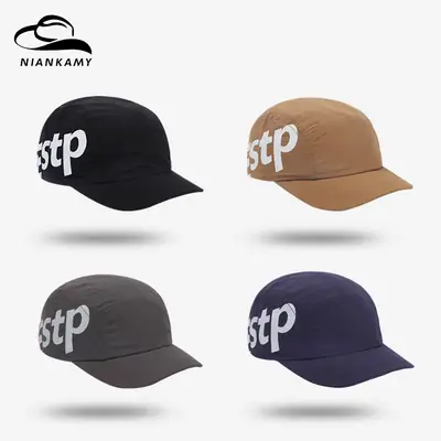 Men Black American Retro Letter Baseball Cap Short-Brim
