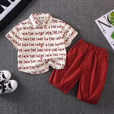 Children's Red Letter Short Sleeve T-Shirt Set
