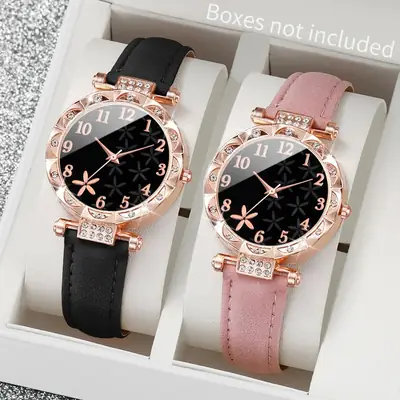 Women's Black Starfish Dial Quartz Watch Rose Gold