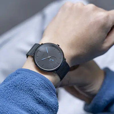 Men's Black Stainless Steel Watch Waterproof Student Fashion