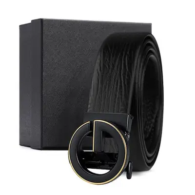 Black Genuine Leather Automatic Buckle Belt for Men