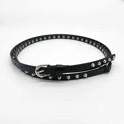 Black Studded Women's Belt with Rivet Detail