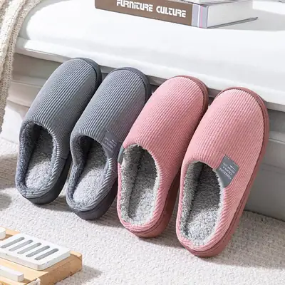 Winter Cotton Slippers Women Pink Fleece Lined
