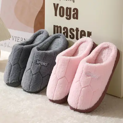 New Cotton Slippers for Couples Plush Winter Home Thick-Soled Warm Furry Slippers for Men and Women Non-Slip Home Indoor Cotton Shoes