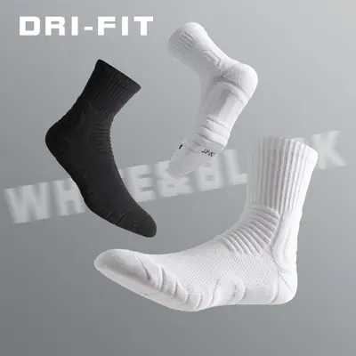 Men Dri-Fit Basketball Socks White Black Underwear