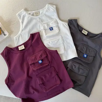 Kids Japanese Style Sleeveless Vest with Pocket Cargo