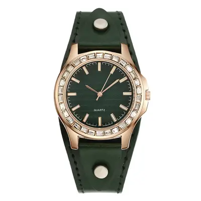 Women's Diamond Encrusted Quartz Watch Red Leather Strap