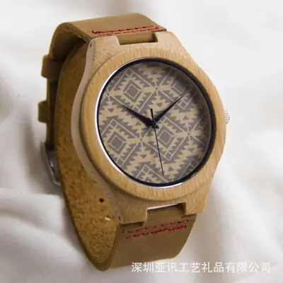 Classic Wooden Bamboo Strap Watch with Geometric Dial