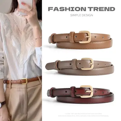 Black Leather Belt for Women Thin Korean Style