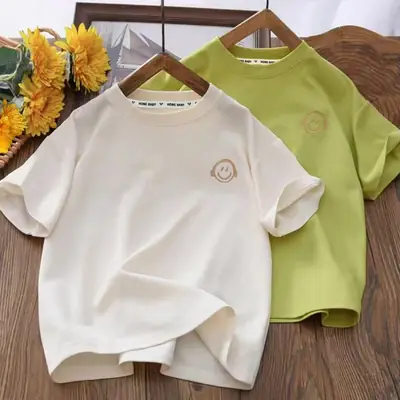 2025 Kids Navy T-Shirt with Smiling Face Embroidery