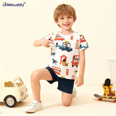 Littlebuddy Boys T-Shirt with Car Print Summer Casual Wear
