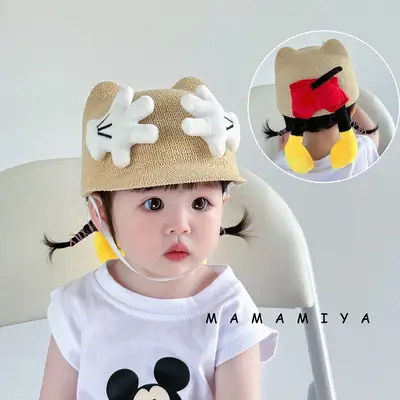 Baby Straw Hat with Hands Covering Face for Kids