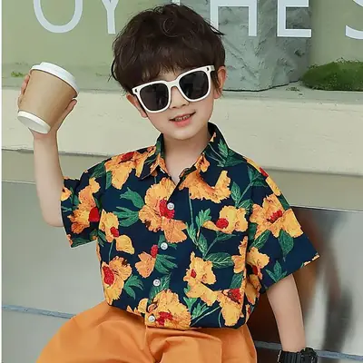 Summer Floral Short Sleeve T-Shirt for Boys Girls