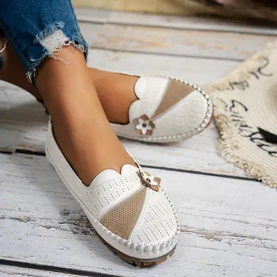 Large Size Popular Foreign Trade Stitching Flower Decoration Women's Flats Loafers Foreign Trade Cross-Border E-Commerce Supply