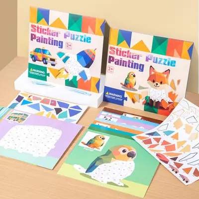 Children's 3D Geometric Collage Puzzle Educational Toys Kindergarten 3-6 Years Old Focus Handmade DIY Stickers