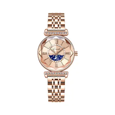 Elegant Rose Gold Women's Quartz Watch with Rainbow Dial