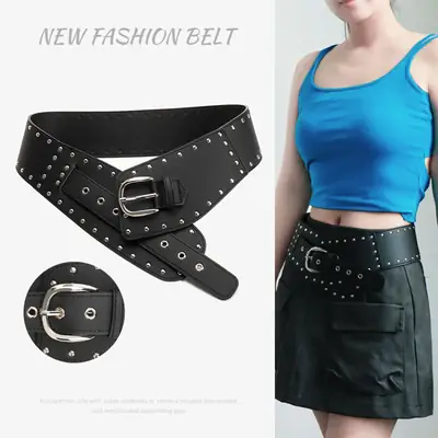 Black Rivet Waist Belt for Women Cross Border European American