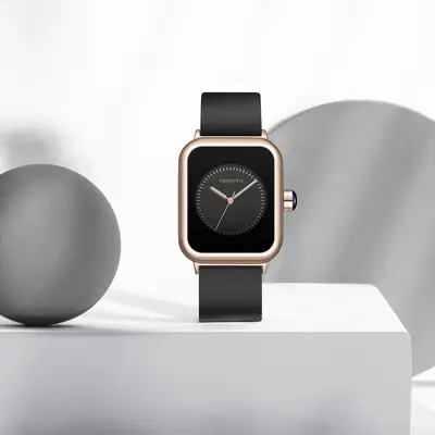 2021 Square Quartz Watch Black Rose Gold Women