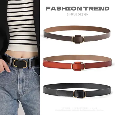 Black Needle-Free Women's Belt with Square Buckle