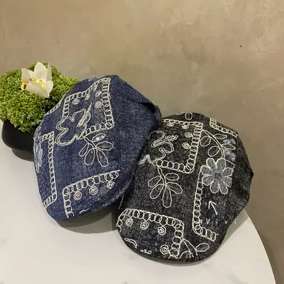 Retro Embroidered Duck Tongue Hat for Men Women Blue