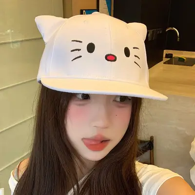 Japanese Cat White Baseball Cap for Women 2025