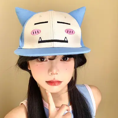 Cute Kirby Cartoon Cap for Women Blue Face-Slimming Sun Hat