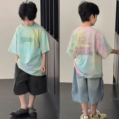 Pure Cotton Tie-Dye Kids T-Shirt Green Medium to XL