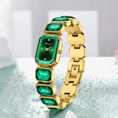 Elegant Green Square Dial Women's Quartz Watch