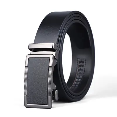 Men's Black Leather Belt with Silver Buckle