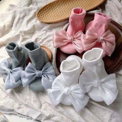 Toddler Bow Baby Shoes Grey Soft Bottom