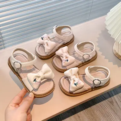 Children's Korean Style Kidsren's Shoes Girls Bow Princess Shoes 2025 Summer Style Baby Girl Shoes Baby Fashion Sandals