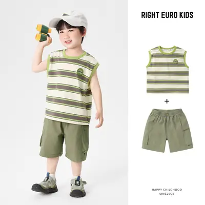 Right European Boys' Striped Vest T-Shirt Shorts Set