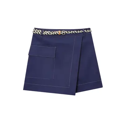 Double Breasted Cross-Border Culottes Navy Blue Belted
