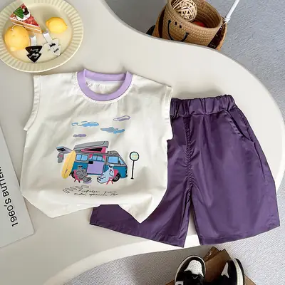 Boys Cartoon Car Vest Sleeveless Summer T-Shirt