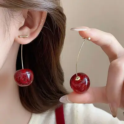 2026 New Cherry Earrings with a Sweet and Stylish Vibe, Versatile for Everyday Wear, Unique and Trendy Design for Women, Ins-Style Niche Fashion Earrings