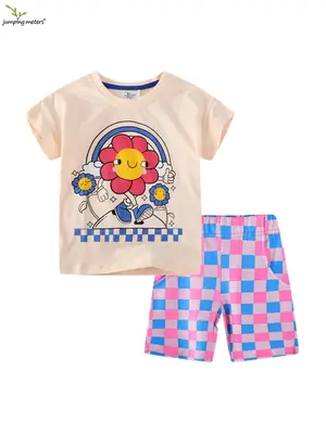 Kids Floral Cross Border T-Shirt Set Small Medium