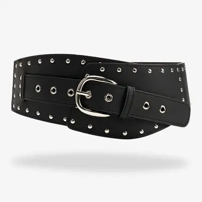 Black Heavy Punk Belt with Rivet Buckle for Women