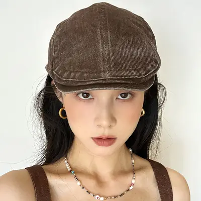 Women Brown Denim Cap Retro Hip Hop Duckbill