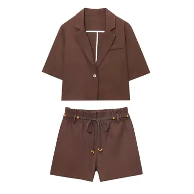 Brown Cross-Border Blazer Shorts Set