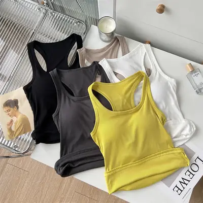 American-Style Racerback Tank Top with Chest Pads, Anti-Exposure Base Layer, Sexy and Slimming Outerwear, Tube Top