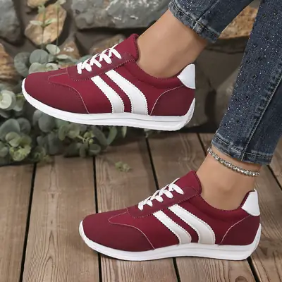 Women's Maroon Casual Sneakers 2025 Spring Fall Lightweight