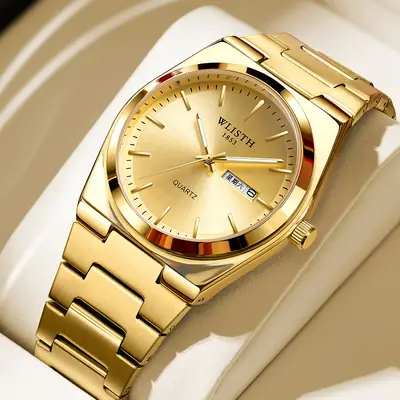 Men's Stainless Steel Quartz Watch with Live Broadcast Display