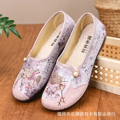 Women's Blue Embroidered Slip-On Casual Shoes