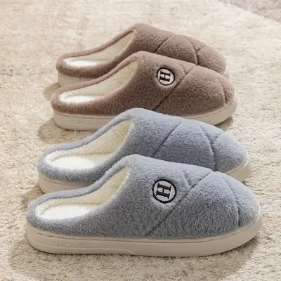 Women Green Plush Winter Slippers Indoor Soft Cushion