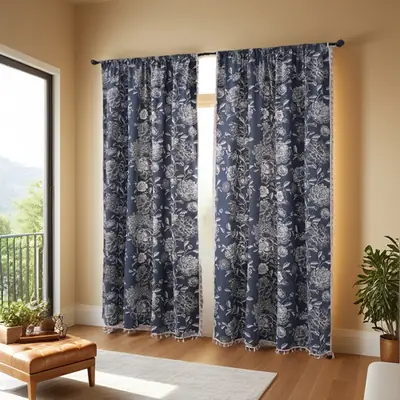 Retro Dark Blue French Curtain Decorative Bedroom Living Room